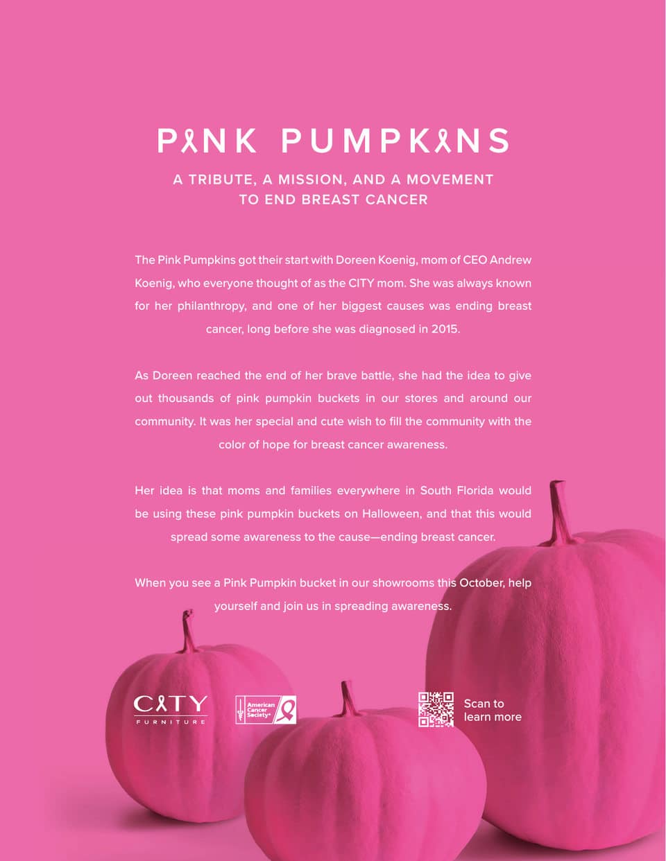Pink Pumpkins. A tribute, a mission, and a movement to end breast cancer.