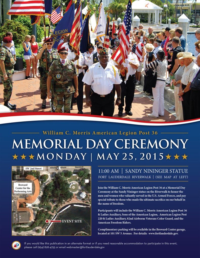 Memorial Day Ceremony at Sandy Nininger Statue on the Riverwalk - City of Fort Lauderdale