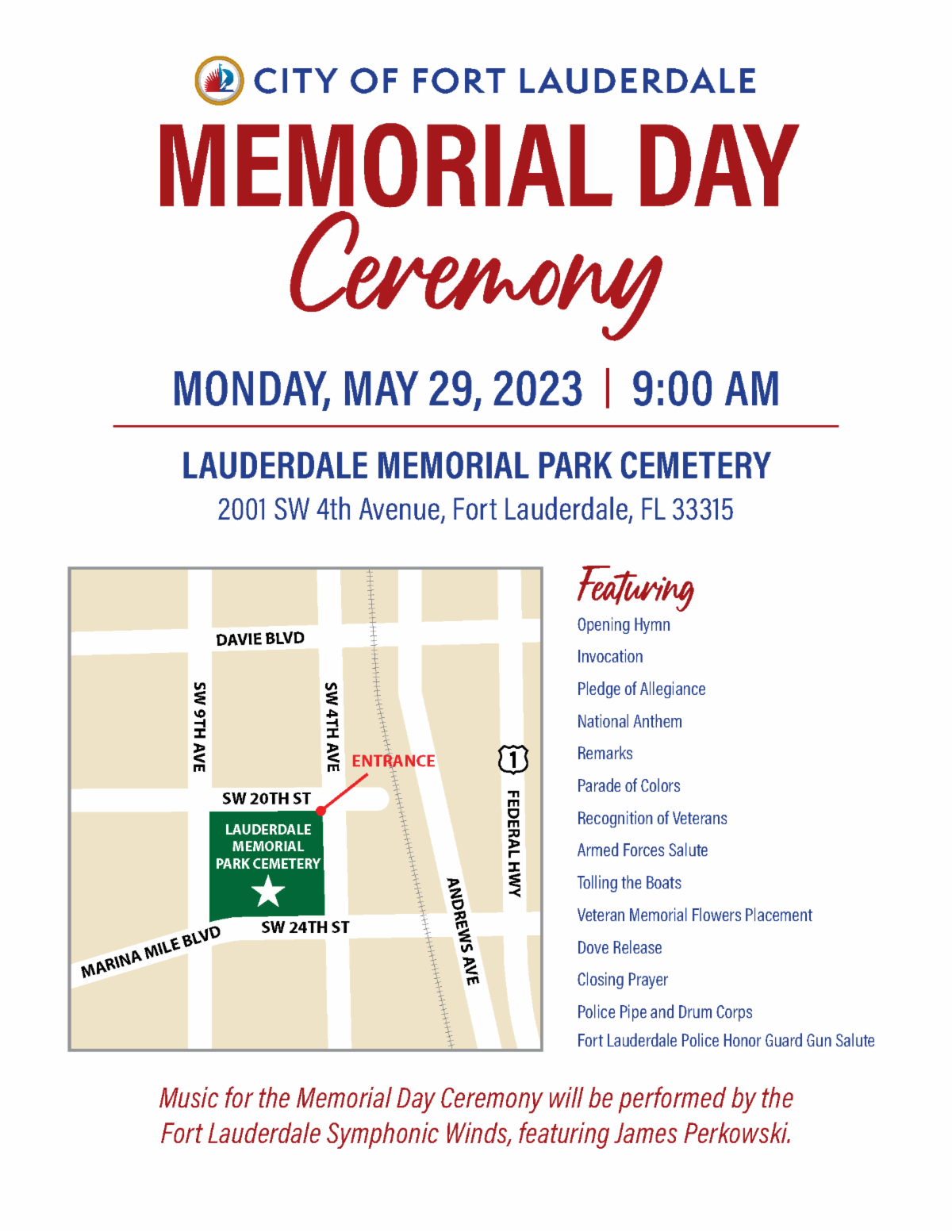 Memorial Day Ceremony - City of Fort Lauderdale - May 29, 2023 - Map