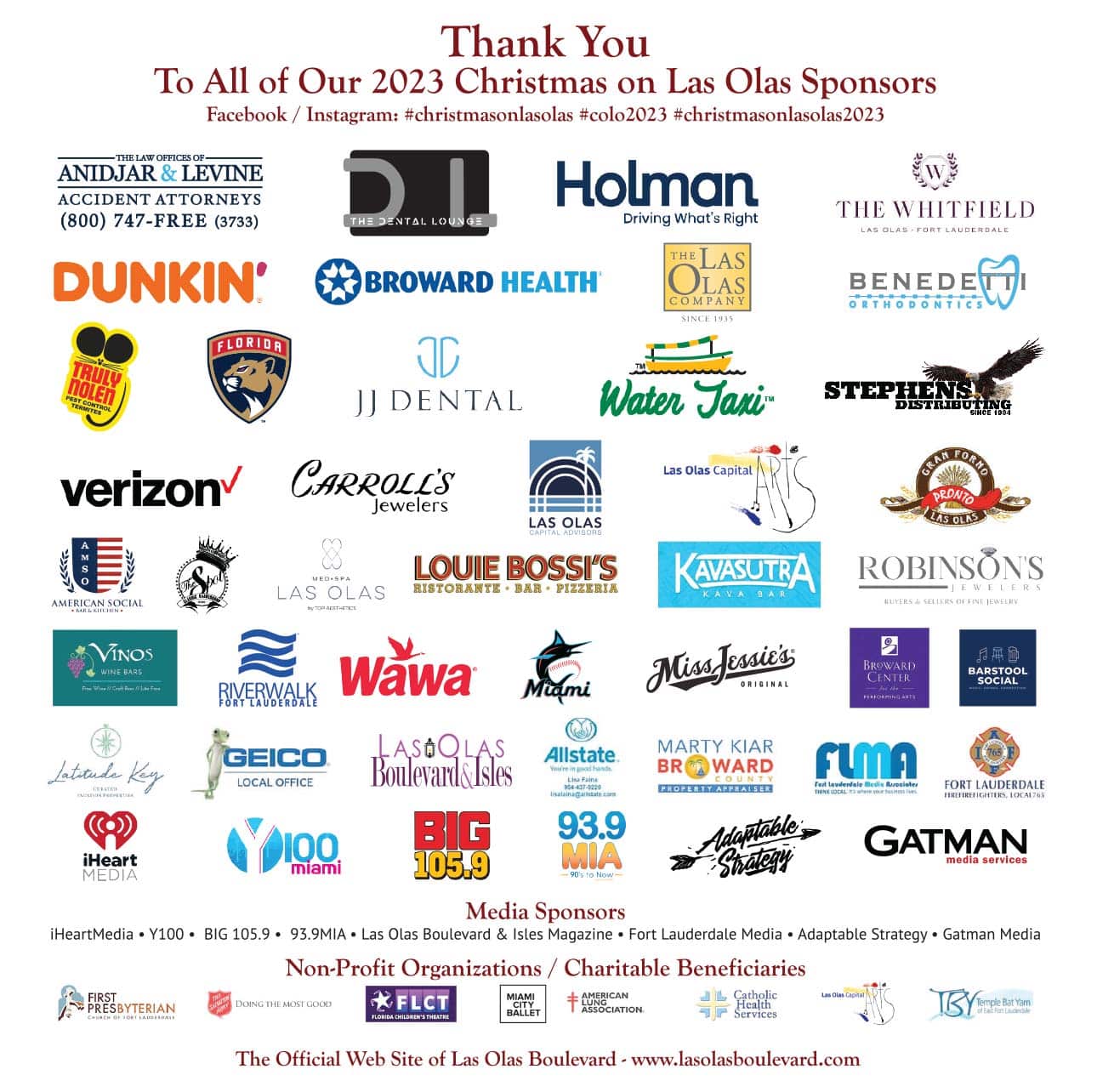 Thank You to All of Our 2023 Christmas on Las Olas Sponsors & Vendors